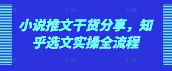 小说推文干货分享，知乎选文实操全流程-3YVIP资源库