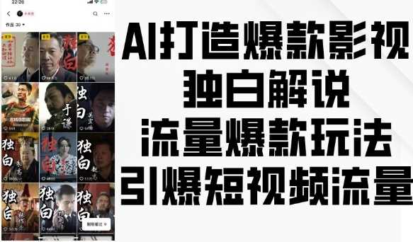 AI打造爆款影视独白解说，流量爆款玩法，引爆短视频流量-3YVIP资源库