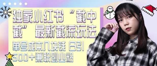 最新小红书截流玩法 独家截中截 单号成本几块钱 日引500+CY粉JZ粉-3YVIP资源库