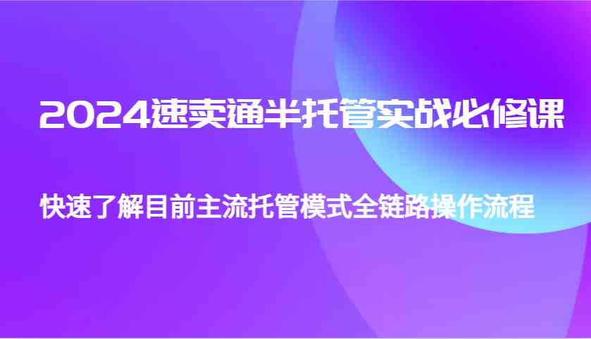 2024速卖通半托管从0到1实战必修课，帮助你快速了解目前主流托管模式全链路操作流程-3YVIP资源库