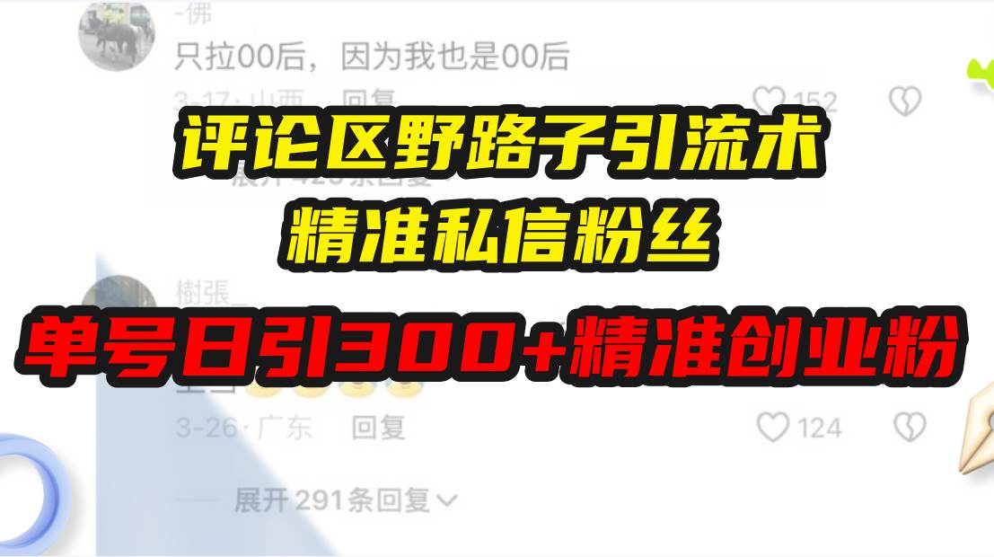 （13676期）评论区野路子引流术，精准私信粉丝，单号日引流300+精准创业粉-3YVIP资源库