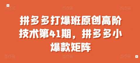 拼多多打爆班原创高阶技术第41期，拼多多小爆款矩阵-3YVIP资源库