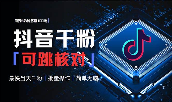 （13704期）抖音跳核对涨千粉，每天5分钟多赚100元，可批量操作，简单无脑有手就行-3YVIP资源库