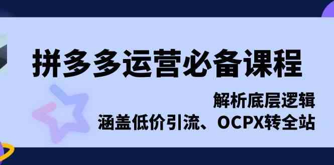 拼多多运营必备课程，解析底层逻辑，涵盖低价引流、OCPX转全站-3YVIP资源库