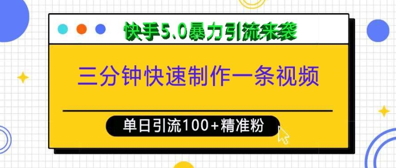 三分钟快速制作一条视频，单日引流100+精准创业粉，快手5.0暴力引流玩法来袭-3YVIP资源库