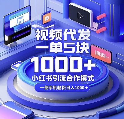 视频代发，一单5块，小红书引流合作模式，一部手机轻松日入多张【揭秘】-3YVIP资源库