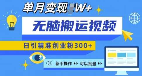 无脑搬运视频号可批量复制，新手即可操作，日引精准创业粉300+，月变现过W 【揭秘】-3YVIP资源库
