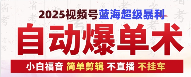 2025视频号蓝海超级暴利自动爆单术1.0 ，小白褔音 简单剪辑 不直播 不挂车-3YVIP资源库