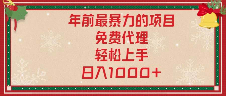 （13773期）年前最暴力的项目，免费代理，轻松上手，日入1000+-3YVIP资源库