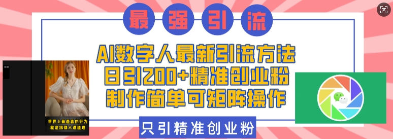 AI数字人最新引流方法，日引200+精准创业粉，制作简单可矩阵操作-3YVIP资源库