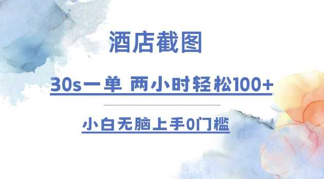酒店截图 30s一单  2小时轻松100+ 小白无脑上手0门槛【仅揭秘】-3YVIP资源库