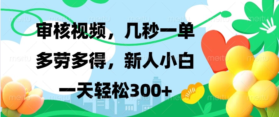 审核视频，几秒一单，多劳多得，新人小白一天轻松300+-3YVIP资源库