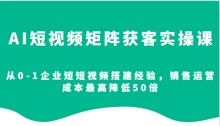 AI短视频矩阵获客实操课，从0-1企业短短视频搭建经验，销售运营成本最高降低50倍-3YVIP资源库
