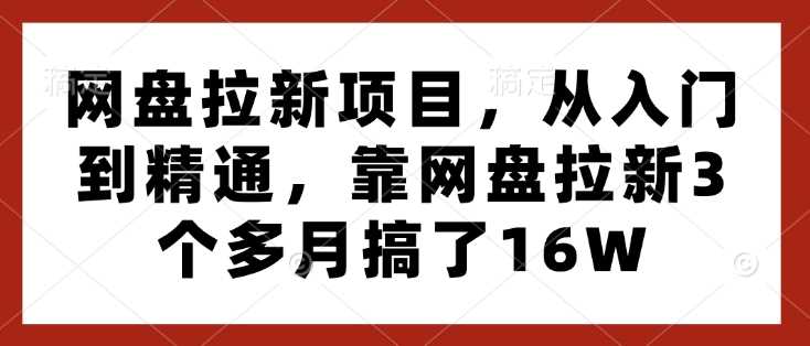 网盘拉新项目，从入门到精通，靠网盘拉新3个多月搞了16W-3YVIP资源库