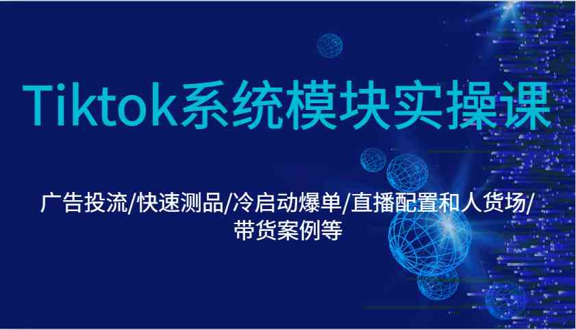 Tiktok系统模块实操课：广告投流/快速测品/冷启动爆单/直播配置和人货场/带货案例等-3YVIP资源库