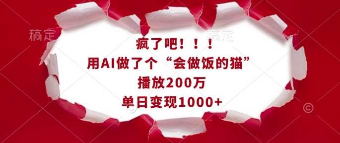 疯了吧！用AI做了个“会做饭的猫”，播放200万，单日变现1k-3YVIP资源库