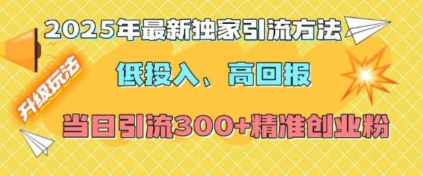 2025年最新独家引流方法，低投入高回报？当日引流300+精准创业粉-3YVIP资源库