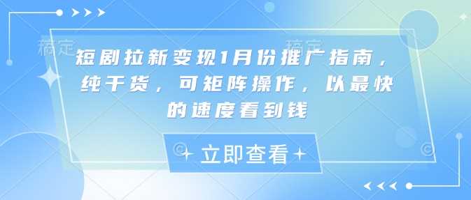 短剧拉新变现1月份推广指南，纯干货，可矩阵操作，以最快的速度看到钱-3YVIP资源库