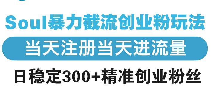 （13935期）Soul暴力截流创业粉玩法，当天注册当天进流量，日稳定300+精准创业粉丝-3YVIP资源库