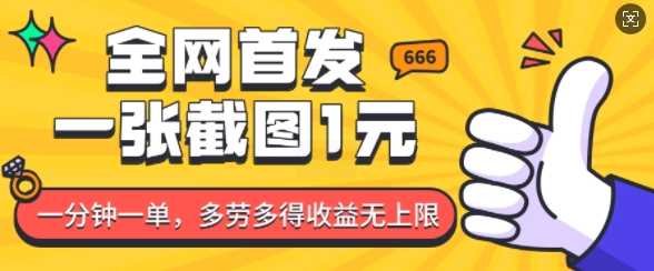 全网首发，一张截图1块钱，一分钟一单，多劳多得，收益无上限-3YVIP资源库