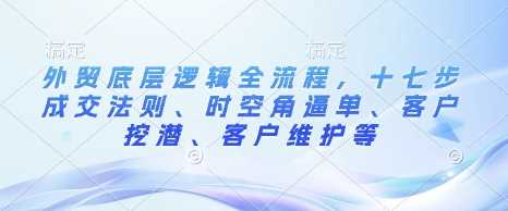 外贸底层逻辑全流程，十七步成交法则、时空角逼单、客户挖潜、客户维护等-3YVIP资源库