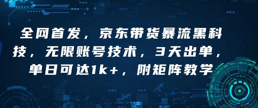 全网首发，京东带货暴流黑科技，无限账号技术，3天出单，单日可达1k+，附矩阵教学【揭秘】-3YVIP资源库