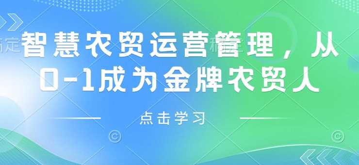 智慧农贸运营管理，从0-1成为金牌农贸人-3YVIP资源库
