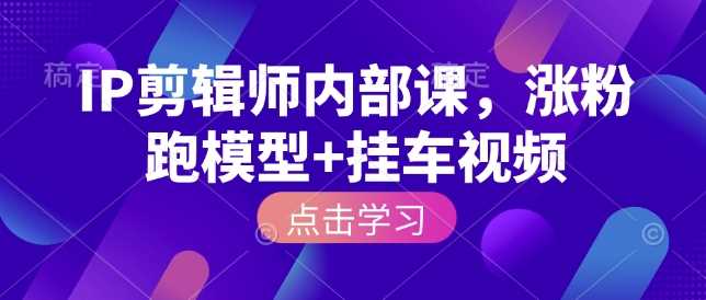 IP剪辑师内部课，涨粉跑模型+挂车视频-3YVIP资源库