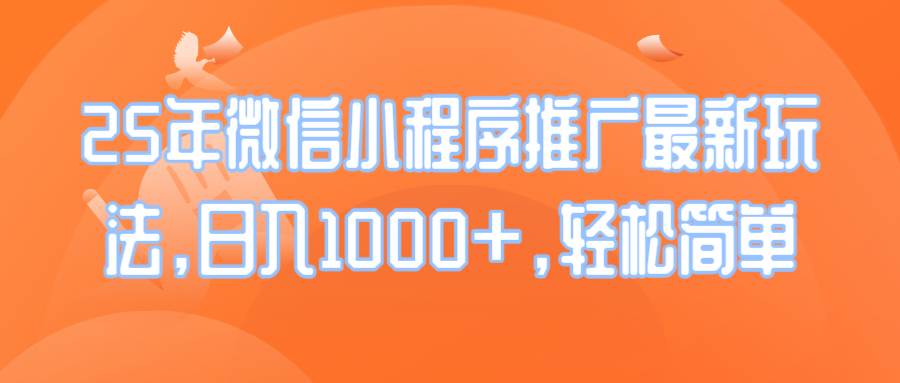 （14032期）25年微信小程序推广最新玩法，日入1000+，轻松简单-3YVIP资源库