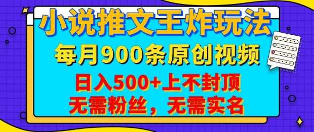 小说推文王炸玩法，一键代发，每月最多领900条原创视频，播放量收益日入5张，无需粉丝，无需实名【揭秘】-3YVIP资源库