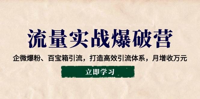 （14039期）流量实战爆破营：企微爆粉、百宝箱引流，打造高效引流体系，月增收万元-3YVIP资源库