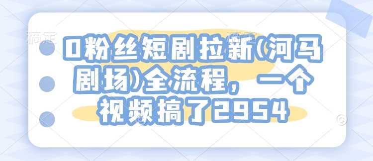 0粉丝短剧拉新(河马剧场)全流程，一个视频搞了2954-3YVIP资源库