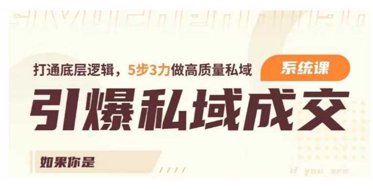 引爆私域成交力系统课，打通底层逻辑，5步3力做高质量私域-3YVIP资源库
