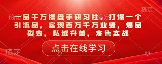 一品千万操盘手研习社，打爆一个引流品，实现百万千万业绩，爆品裂变，私域升单，发售实战-3YVIP资源库