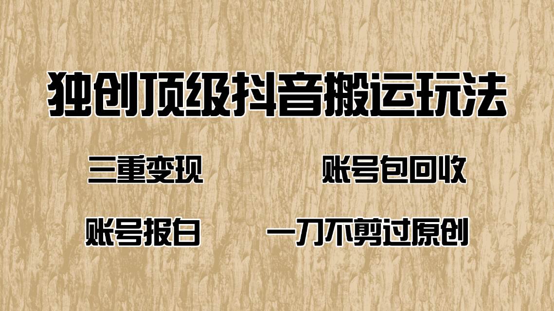 （14187期）抖音短剧纯搬运玩法，三重变现，账号包回收，账号报白一刀不剪过原创-3YVIP资源库