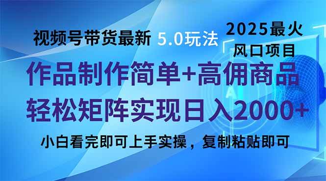 （14191期）视频号带货最新5.0玩法，作品制作简单，当天起号，复制粘贴，轻松矩阵…-3YVIP资源库