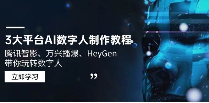 （14206期）3大平台AI数字人制作教程，腾讯智影、万兴播爆、HeyGen带你玩转数字人-3YVIP资源库