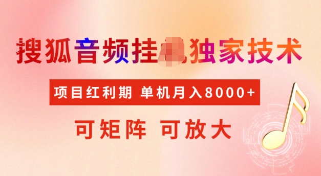 首发搜狐音频挂JI，项目红利期，可矩阵可放大，稳定月入5k【揭秘】-3YVIP资源库