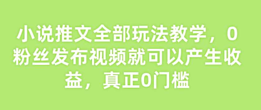 小说推文全部玩法教学，0粉丝发布视频就可以产生收益，真正0门槛-3YVIP资源库