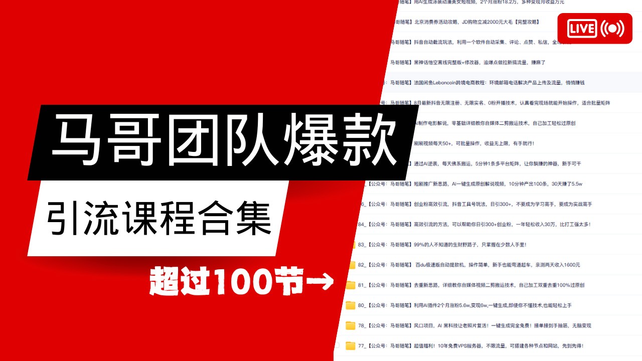 马哥团队【122节】最全项目爆款引流课程合集【持续更新】-3YVIP资源库
