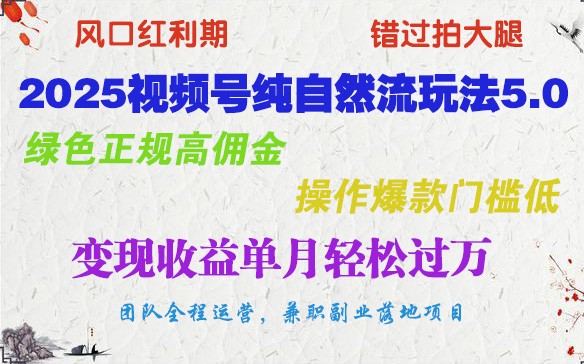 2025视频号纯自然流玩法5.0，绿色正规高佣金，操作爆款门槛低，变现收益单月轻松过万-3YVIP资源库