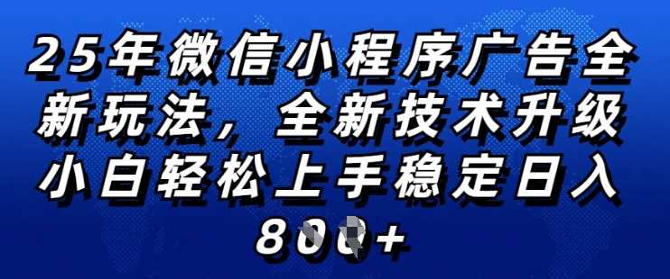 2025年微信小程序全新玩法纯小白易上手，稳定日入多张，技术全新升级，全网首发【揭秘】-3YVIP资源库