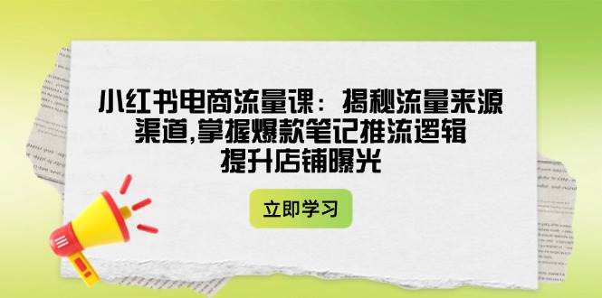 小红书电商流量课：揭秘流量来源渠道,掌握爆款笔记推流逻辑,提升店铺曝光-3YVIP资源库