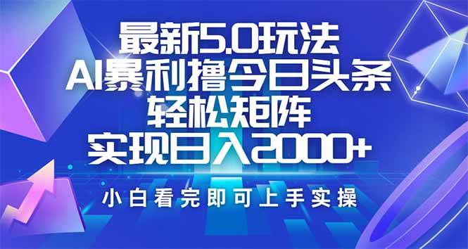（14336期）今日头条最新5.0玩法，思路简单，复制粘贴，轻松实现矩阵日入2000+-3YVIP资源库