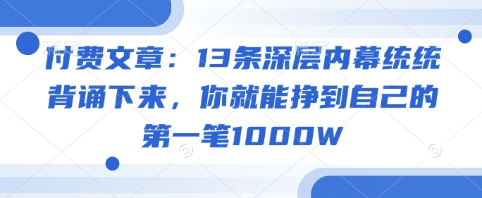 付费文章：13条深层内幕统统背诵下来，你就能挣到自己的第一笔1000W-3YVIP资源库