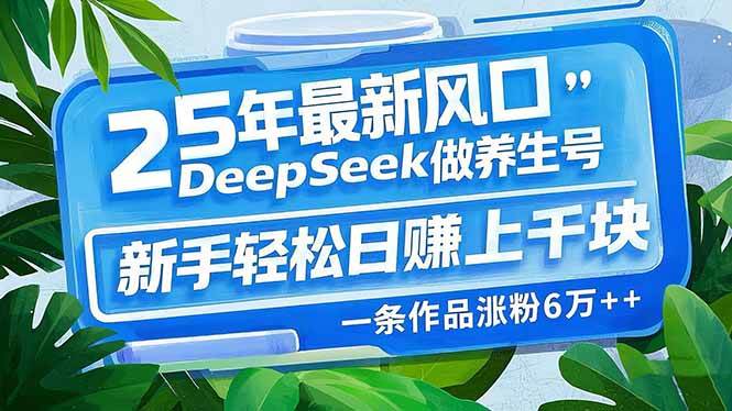 （14341期）25年最新风口，用DeepSeek做养生号，新手轻松日赚上千块，一条作品涨粉…-3YVIP资源库