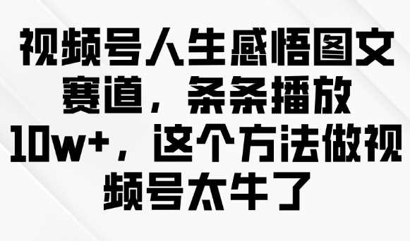 视频号人生感悟图文赛道，条条播放10w+，这个方法做视频号太牛了-3YVIP资源库