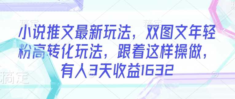 小说推文最新玩法，双图文年轻粉高转化玩法，跟着这样操做，有人3天收益1632-3YVIP资源库