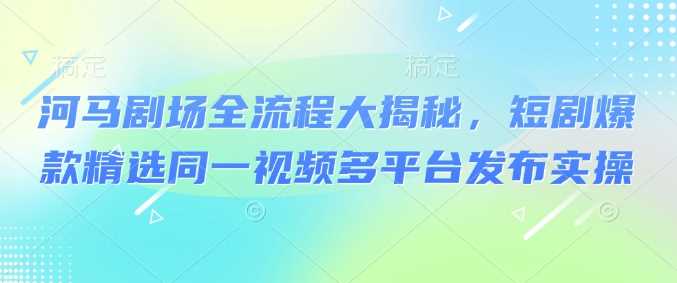 河马剧场全流程大揭秘，短剧爆款精选同一视频多平台发布实操-3YVIP资源库