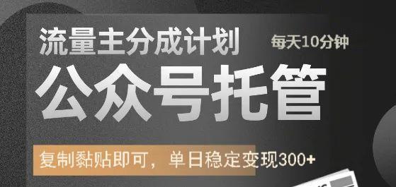 公众号托管计划-流量主分成计划，每天只需发布文章，单日稳定变现300+-3YVIP资源库